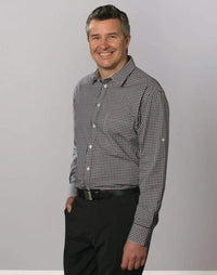 BENCHMARK Men’s Gingham Check Long Sleeve Shirt with Roll-up Tab Sleeve M7300L Metro Workwear.