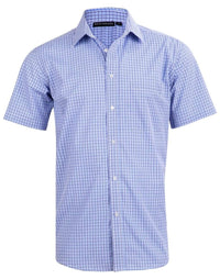 BENCHMARK Men’s Two Tone Gingham Short Sleeve Shirt M7320S Corporate Wear Benchmark Navy/White/Skyblue XS 