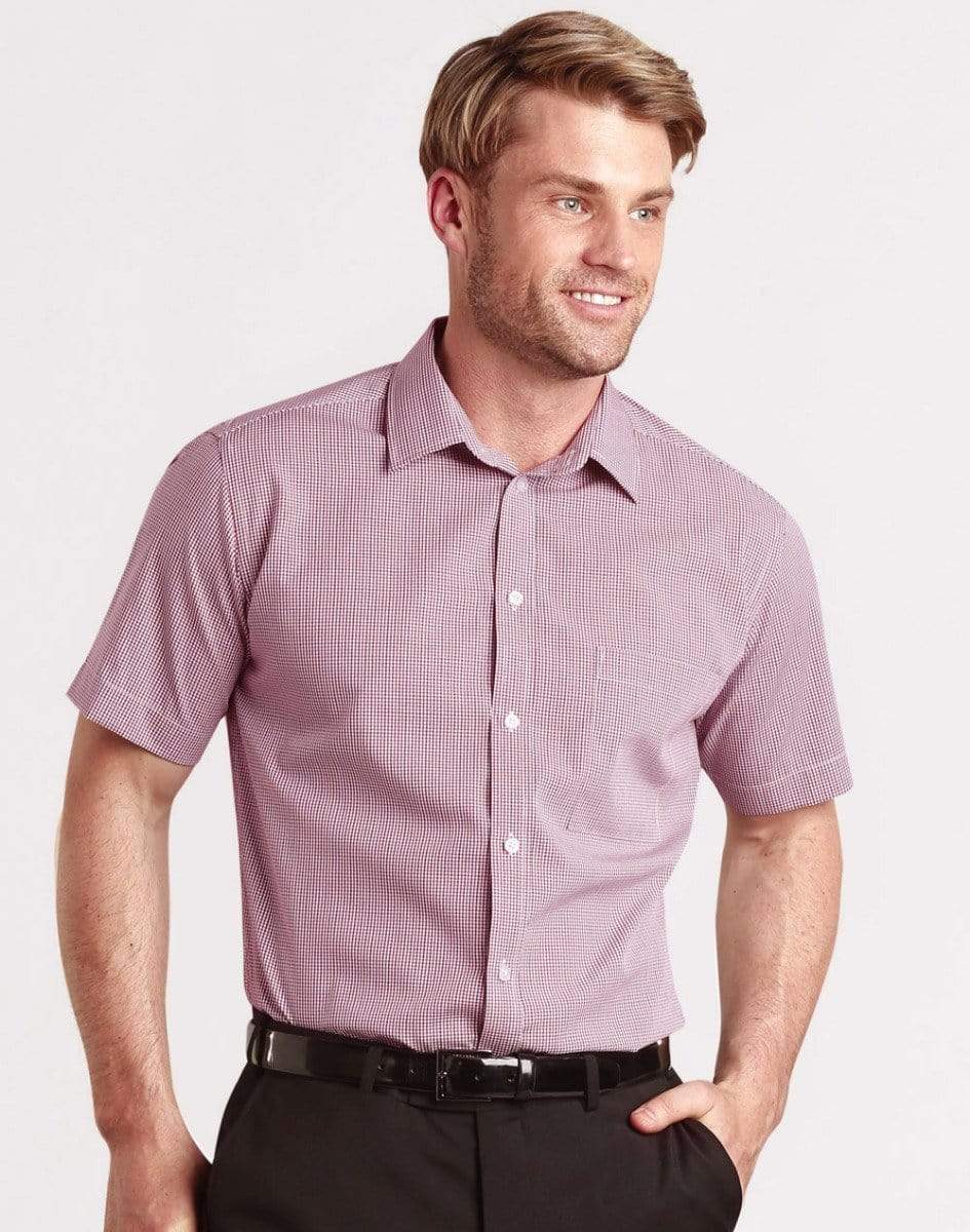 BENCHMARK Men’s Two Tone Mini Gingham Short Sleeve Shirt M7340S Metro Workwear.