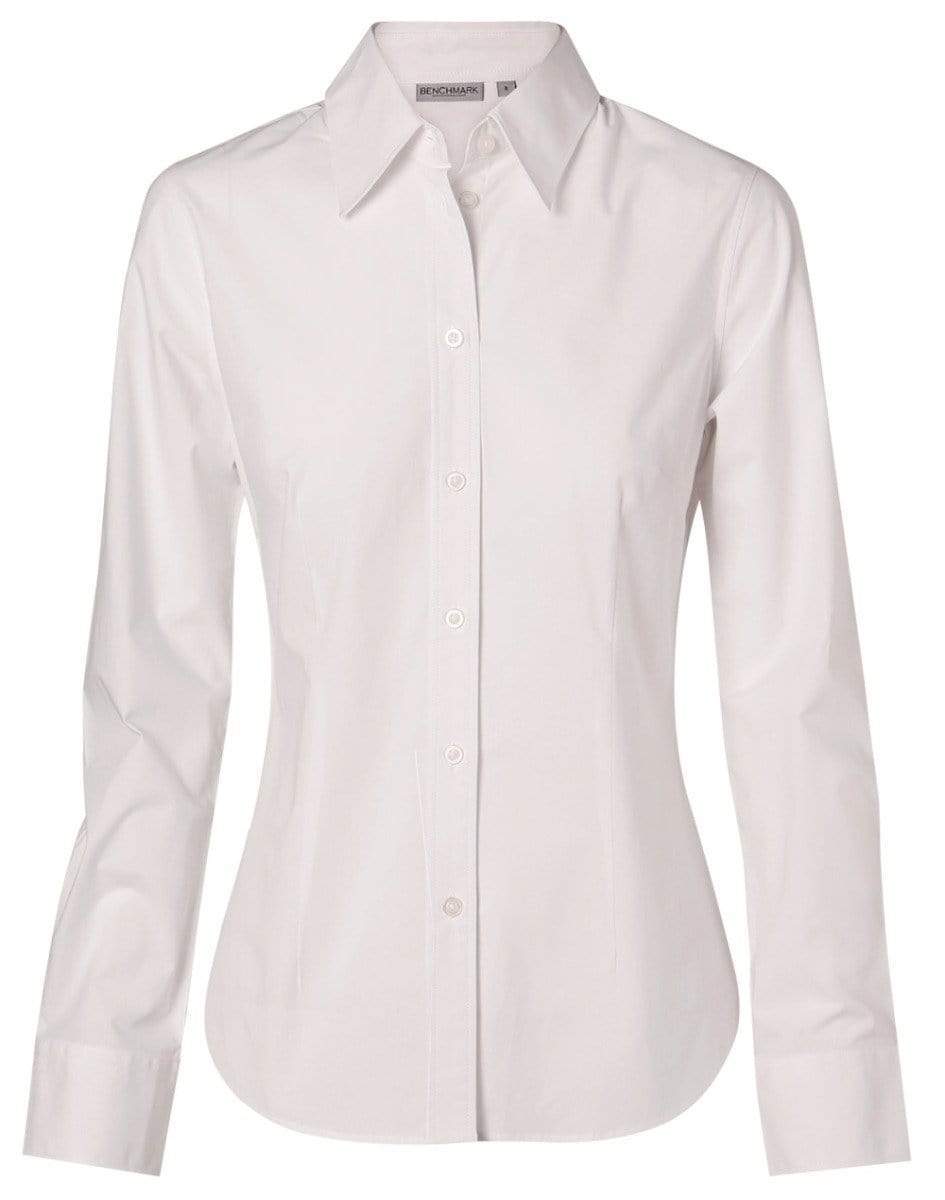 BENCHMARK Women's Fine Twill Long Sleeve Shirt M8030L Corporate Wear Benchmark White 6 