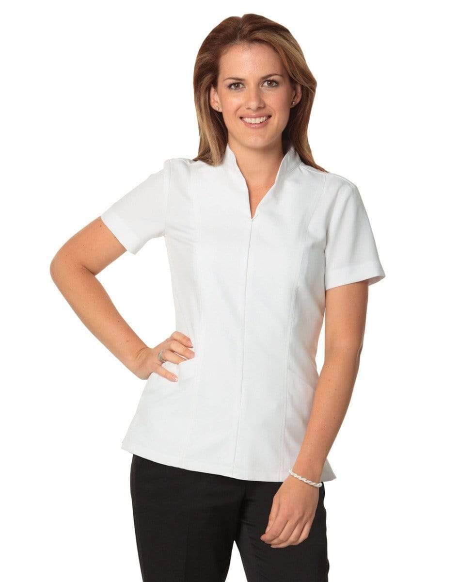 Benchmark Corporate Wear White / 6 BENCHMARK Women’s Full Zip Front Short Sleeve Tunic M8636S