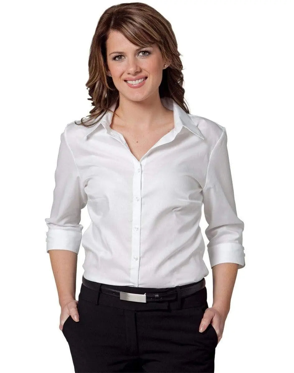 BENCHMARK Women's Mini Herringbone 3/4 Sleeve Shirt M8113 Metro Workwear.
