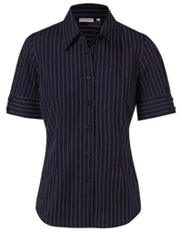 BENCHMARK Women's Pin Stripe Short Sleeve Shirt M8224 Metro Workwear.