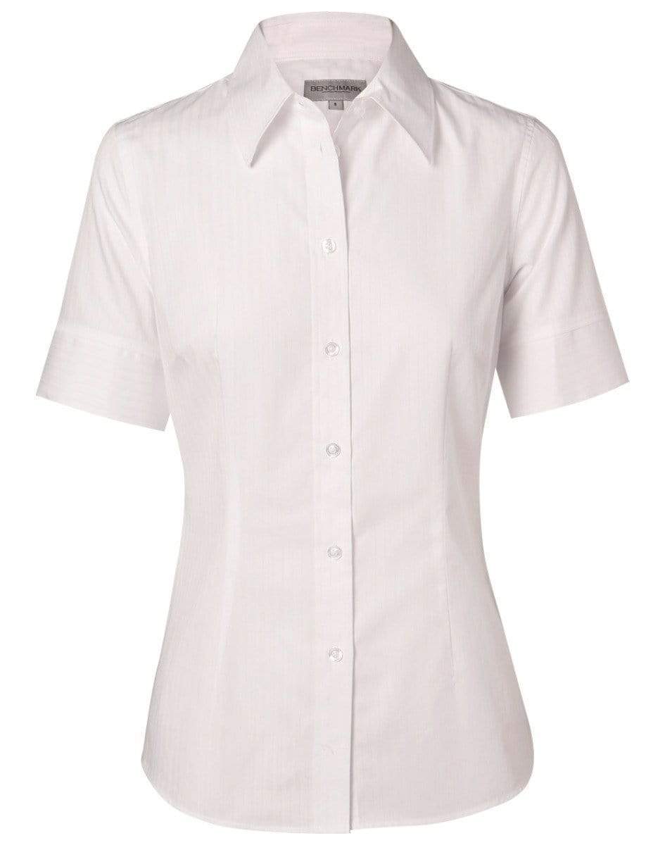 BENCHMARK Women's Self Stripe Short Sleeve Shirt M8100S Corporate Wear Benchmark White 6 