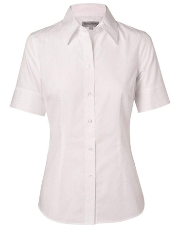 BENCHMARK Women's Self Stripe Short Sleeve Shirt M8100S Corporate Wear Benchmark White 6 