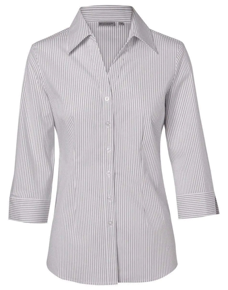 BENCHMARK Women's Ticking Stripe 3/4 Sleeve Shirt M8200Q Metro Workwear.