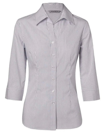BENCHMARK Women's Ticking Stripe 3/4 Sleeve Shirt M8200Q Metro Workwear.
