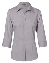 BENCHMARK Women's Ticking Stripe 3/4 Sleeve Shirt M8200Q Metro Workwear.