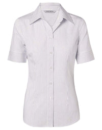 BENCHMARK Women's Ticking Stripe Short Sleeve Shirt M8200S Corporate Wear Benchmark White/Blue 6 