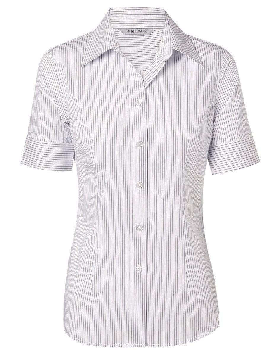 BENCHMARK Women's Ticking Stripe Short Sleeve Shirt M8200S Corporate Wear Benchmark White/Blue 6 