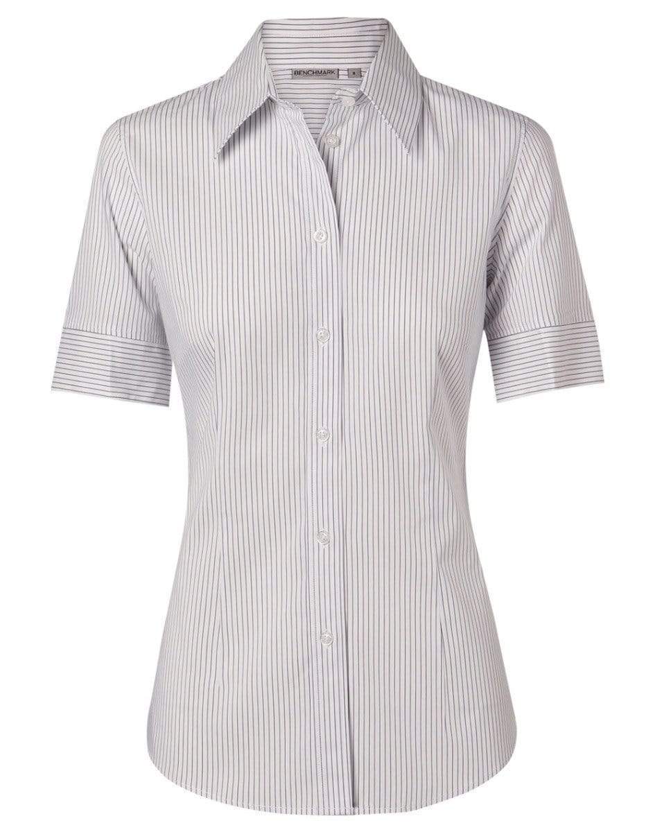 BENCHMARK Women's Ticking Stripe Short Sleeve Shirt M8200S Corporate Wear Benchmark White/Grey 6 