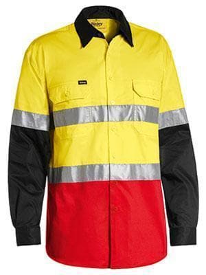 Bisley Workwear Work Wear YELLOW/RED/BLACK (TT37) / S BISLEY WORKWEAR 3M TAPED COOL LIGHTWEIGHT HI VIS SHIRT LONG SLEEVE BS6697T