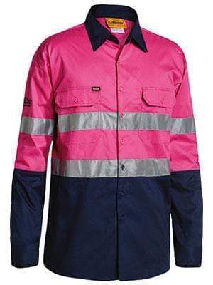 Bisley Workwear Work Wear PINK/NAVY (TT32) / S BISLEY WORKWEAR 3M TAPED COOL LIGHTWEIGHT HI VIS SHIRT LONG SLEEVE BS6896-1