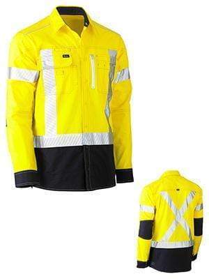 Bisley Workwear Work Wear YELLOW/NAVY (TT01) / S BISLEY WORKWEAR FLEX & MOVE™ X TAPED HI VIS UTILITY SHIRT LONG SLEEVE BS6177XT