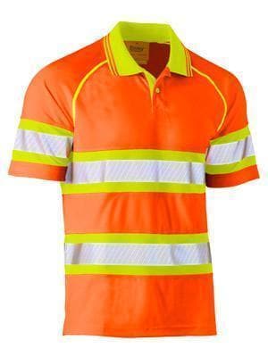 Bisley Workwear Work Wear ORANGE/YELLOW (TT11) / S BISLEY WORKWEAR TAPED DOUBLE HI VIS MESH POLO SHORT SLEEVE BK1223T