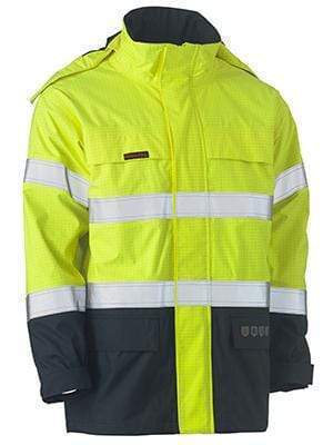 Bisley Workwear Work Wear YELLOW/NAVY (TT01) / XS BISLEY WORKWEAR TAPED HI VIS FR WET WEATHER SHELL JACKET BJ8110T