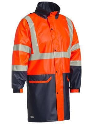 Bisley Workwear Work Wear BISLEY WORKWEAR TAPED HI VIS STRETCH PU RAIN COAT WITH CONCEALED HOOD (WATERPROOF) BJ6935HT