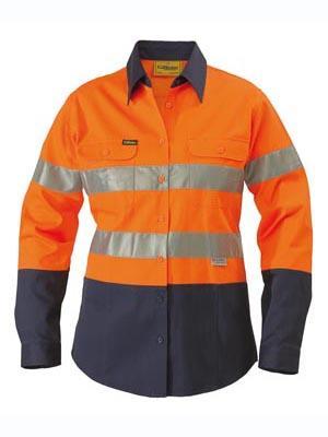 Bisley Workwear Work Wear BISLEY WORKWEAR WOMENS 3M TAPED HI VIS DRILL SHIRT LONG SLEEVE BLT6456