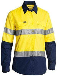 Bisley Workwear Work Wear YELLOW/NAVY (TT01) / 8 BISLEY WORKWEAR WOMENS 3M TAPED X AIRFLOW™ RIPSTOP HI VIS SHIRT - LONG SLEEVE BL6415T