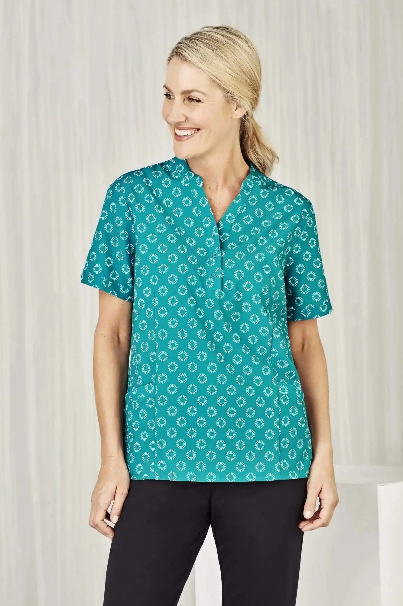 Biz Care Womens Easy Stretch Daisy Print Tunic CS950LS - Simply Scrubs Australia