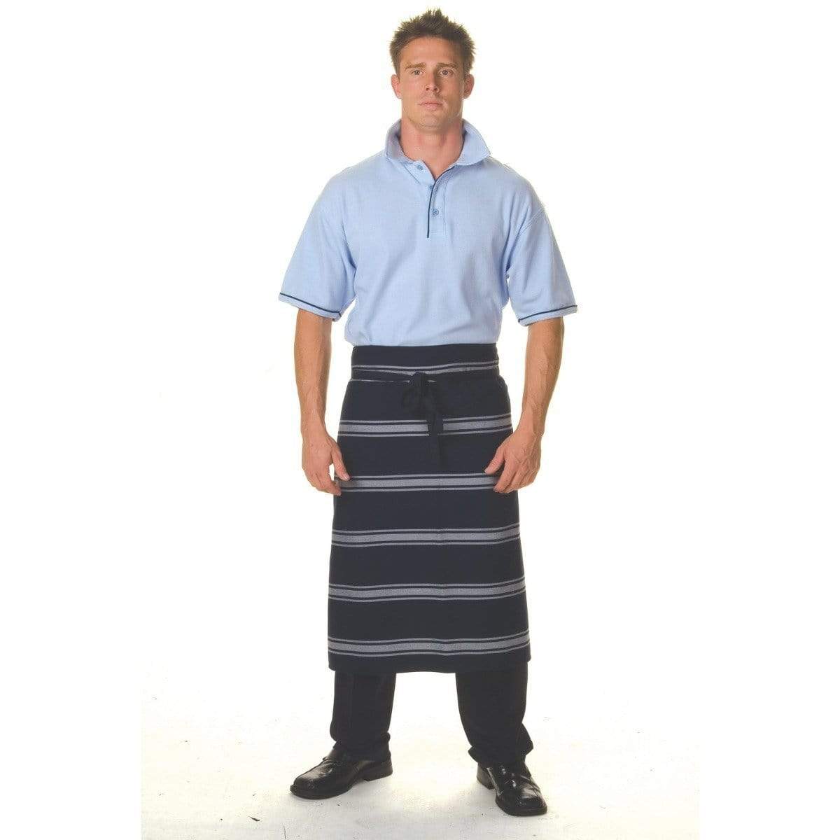 DNC Workwear Hospitality & Chefwear Blue/White / 84cm x 75cm DNC WORKWEAR Blue & White Stripe No Pocket 3/4 Apron 2332