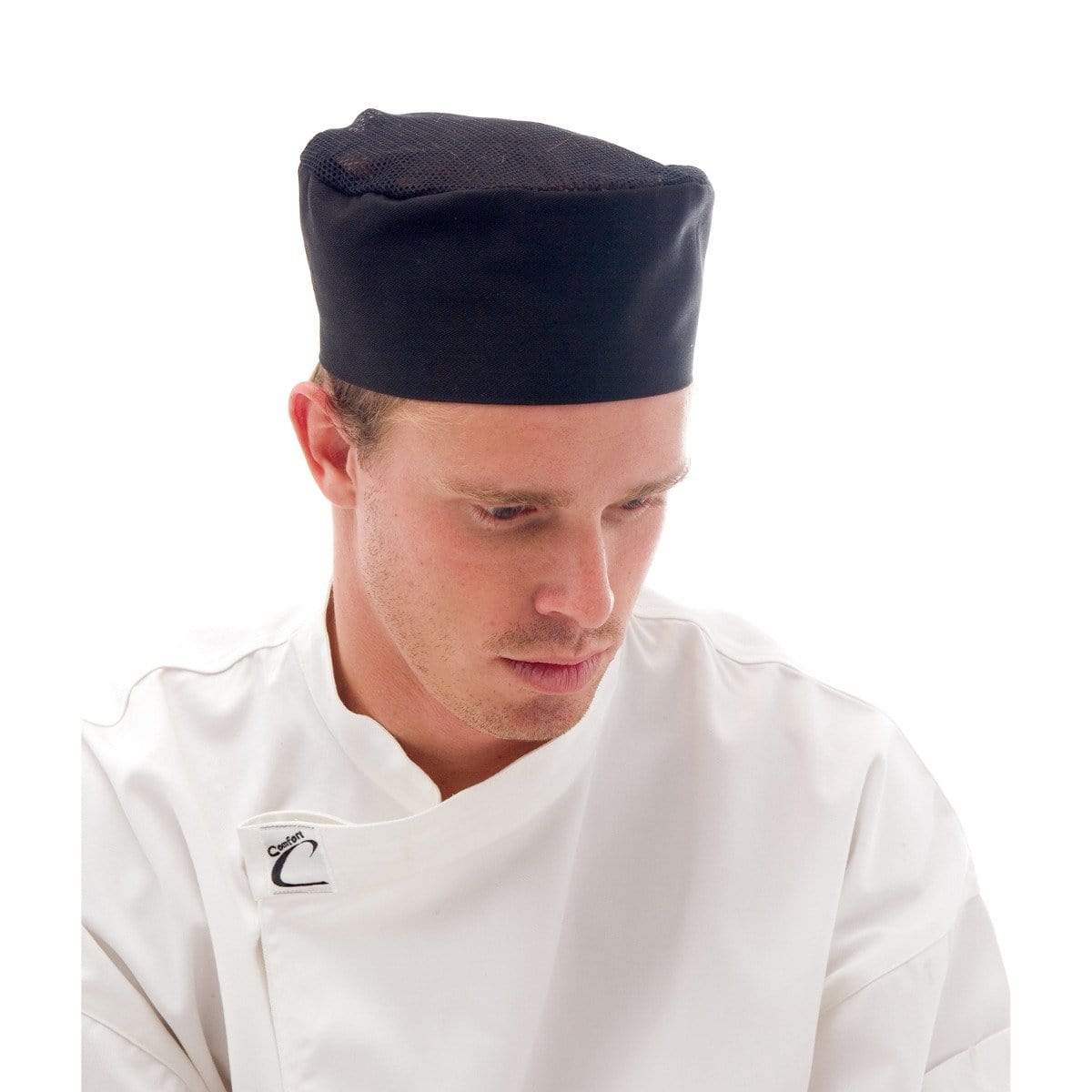 DNC Workwear Hospitality & Chefwear Black / One Size DNC WORKWEAR Cool-Breeze Flat Top Hat with Air Flow Mesh Upper 1604