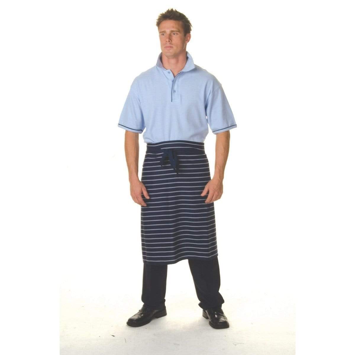 DNC Workwear Hospitality & Chefwear Blue/White / 73cm X 72.5cm DNC WORKWEAR Pinstripe 3/4 No Pocket Apron 2336