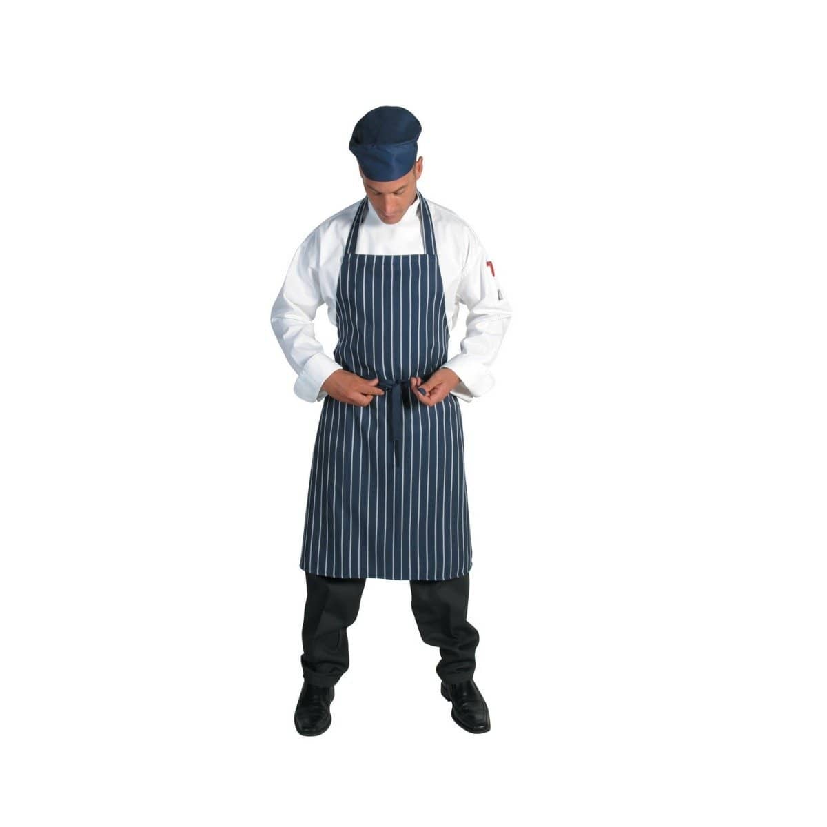 DNC Workwear Hospitality & Chefwear Blue/White / 80cm X 86cm DNC WORKWEAR Pinstripe Full Bib Apron - No Pocket 2536