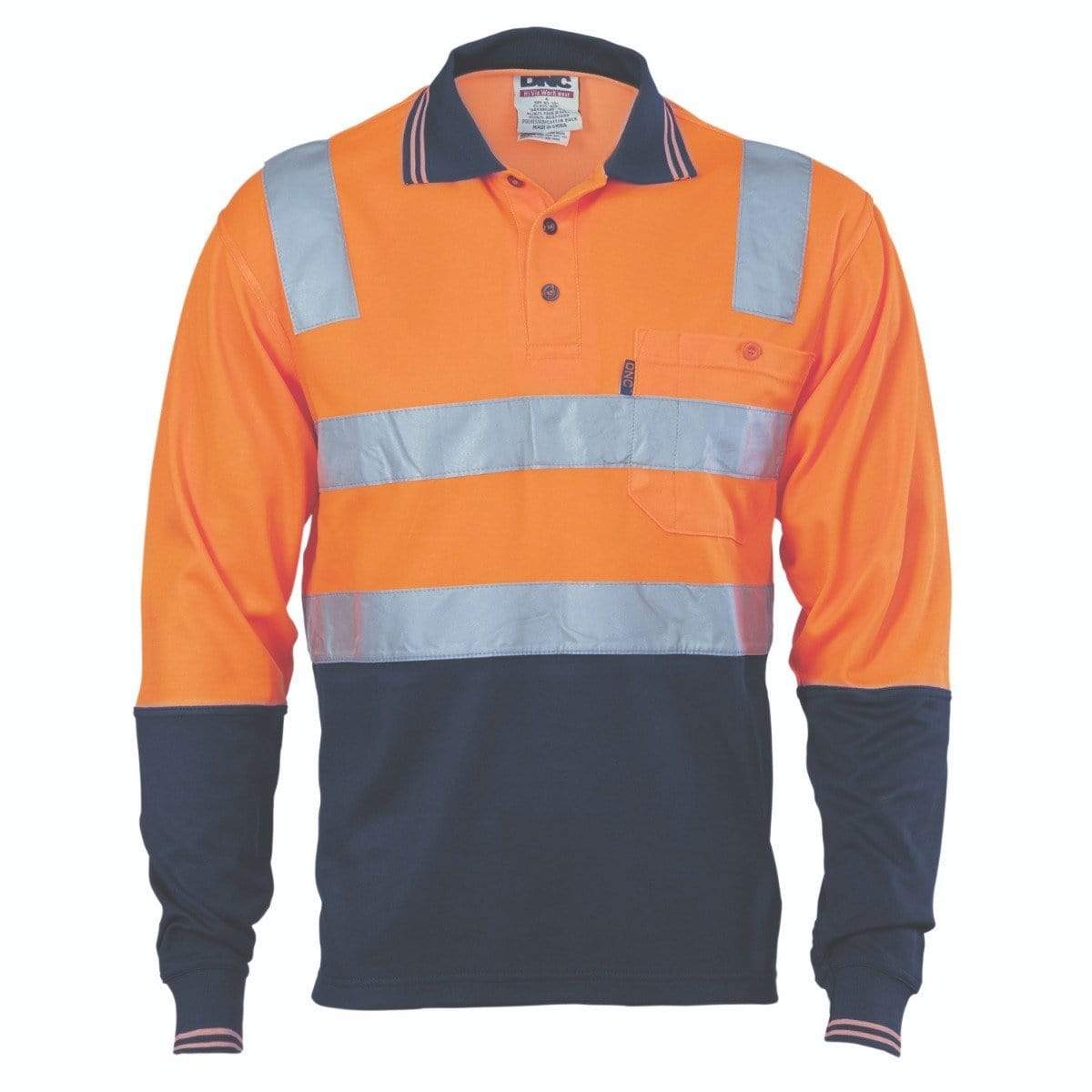 DNC Workwear Work Wear DNC WORKWEAR Cotton Back Hi-Vis Two-Tone Long Sleeve Polo Shirt with CSR Reflective Tape 3818