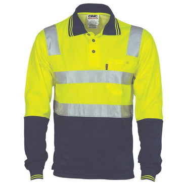 DNC Workwear Work Wear DNC WORKWEAR Cotton Back Hi-Vis Two-Tone Long Sleeve Polo Shirt with CSR Reflective Tape 3818