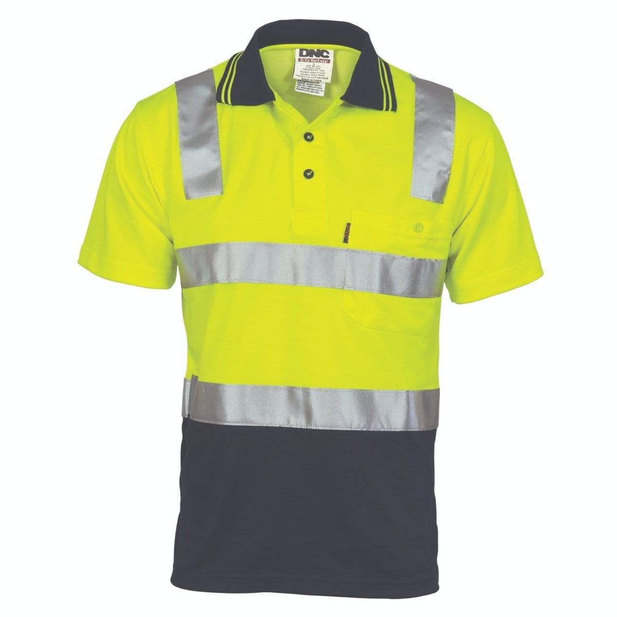 DNC Workwear Work Wear DNC WORKWEAR Cotton Back Hi-Vis Two-Tone Short Sleeve Polo Shirt with CSR Reflective Tape 3817