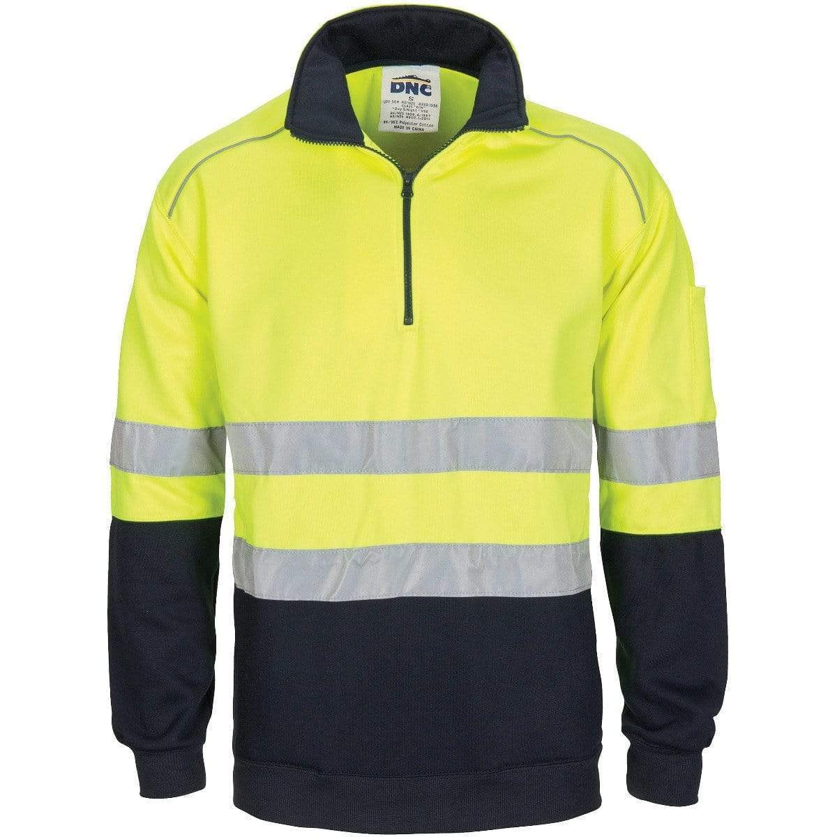 DNC Workwear Work Wear Yellow/Navy / XS DNC WORKWEAR Hi-Vis 1/2 Zip Fleecy with Hoop Pattern CSR Reflective Tape 3729