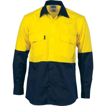 DNC Workwear Work Wear Yellow/Navy / XS DNC WORKWEAR Hi-Vis 2 Tone Cool-Breeze Long Sleeve Cotton Shirt 3840