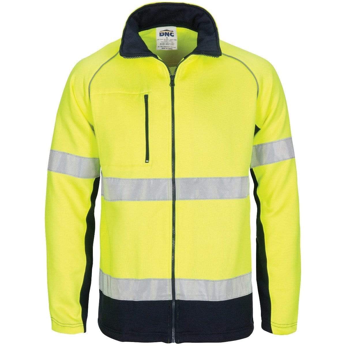 DNC Workwear Work Wear Yellow/Navy / XS DNC WORKWEAR Hi-Vis 2 Tone Full Zip Fleecy Sweatshirt CSR R/Tape 3726