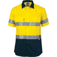 DNC Workwear Work Wear Yellow/Navy / M DNC WORKWEAR Hi-Vis Cool-Breeze Short Sleeve Cotton Shirt with 3M 8906 Reflective Tape 3887