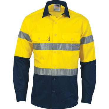 DNC Workwear Work Wear Yellow/Navy / 2XL DNC WORKWEAR Hi-Vis D/N 2 Tone Long Sleeve Drill Shirt with Generic R/Tape 3982