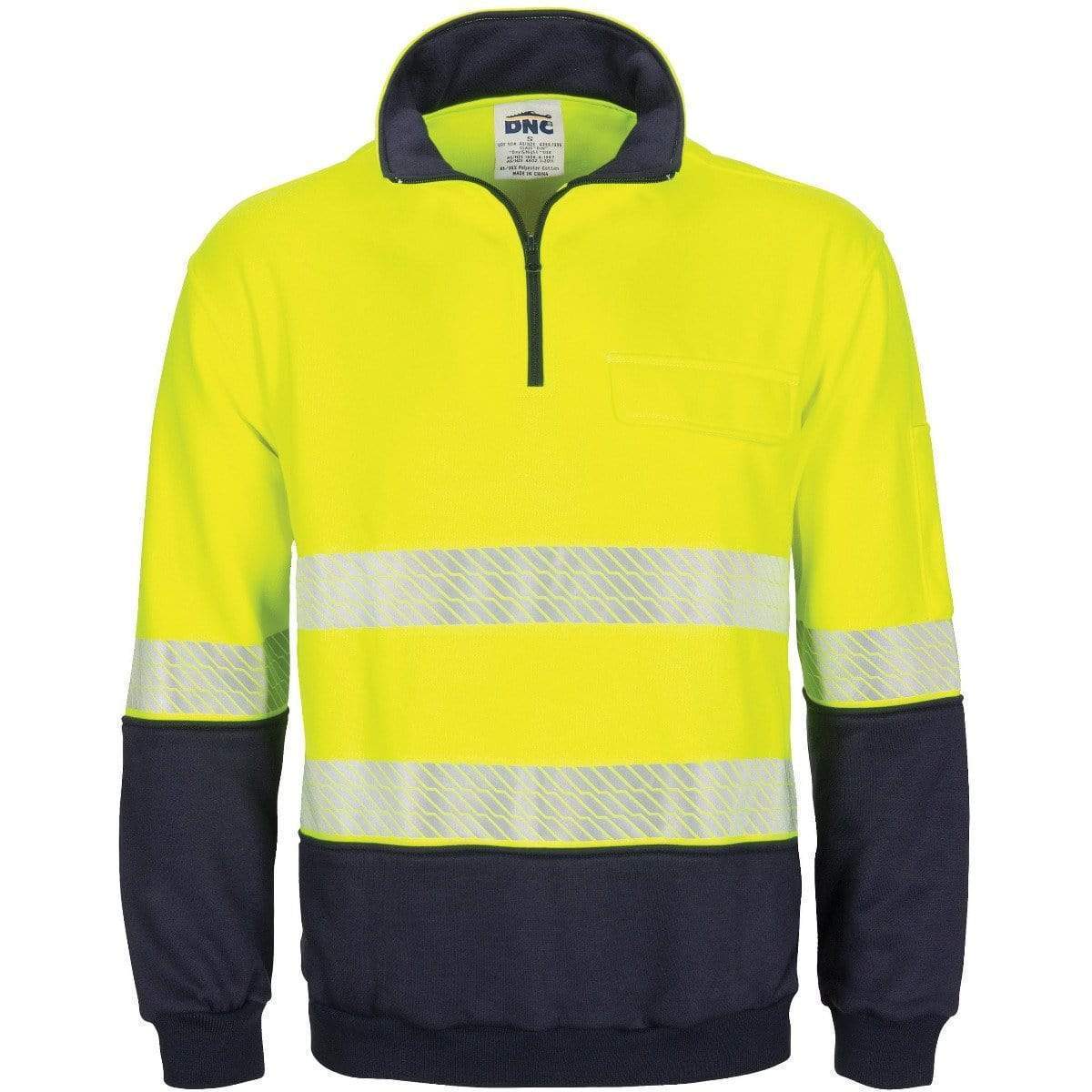 DNC Workwear Work Wear Yellow/Navy / XS DNC WORKWEAR Hi-Vis Segment Taped 1/2 Zip Fleecy Windcheater 3529