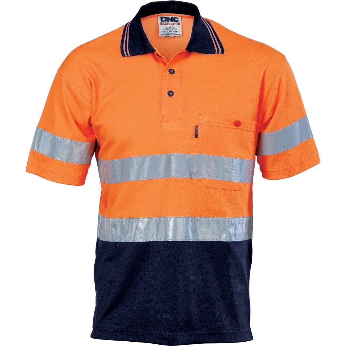 DNC Workwear Work Wear DNC WORKWEAR Hi-Vis Two-Tone Cotton Back Short Sleeve Polo with Generic Reflective Tape 3717