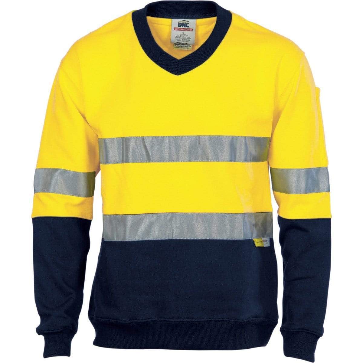 DNC Workwear Work Wear Yellow/Navy / 5XL DNC WORKWEAR Hi-Vis Two-Tone Cotton Fleecy V-Neck Sweatshirt with 3M R/Tape 3924