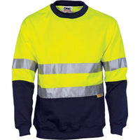 DNC Workwear Work Wear Yellow/Navy / 5XL DNC WORKWEAR Hi-Vis Two-Tone Fleecy Crew-Neck Sweatshirt (Sloppy Joe) with 3M R/Tape 3824