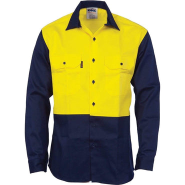 DNC Workwear Work Wear Yellow/Navy / S DNC WORKWEAR Patron Saint Flame Retardant Two-Tone Long Sleeve Drill Shirt 3406