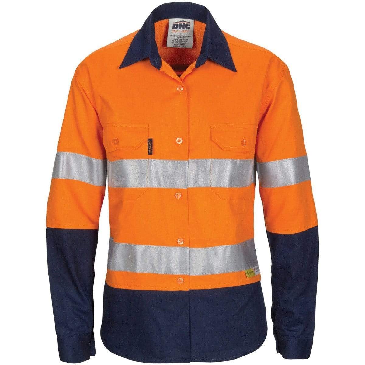 DNC Workwear Work Wear DNC WORKWEAR Women’s Hi-Vis 3 Way Cool-Breeze Long Sleeve Cotton Shirt with Gusset Sleeve, 3M Reflective Tape 3749