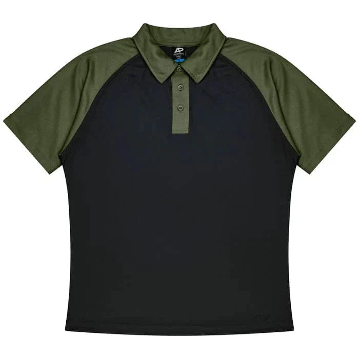 Aussie Pacific Manly Mens Polo 1318  Aussie Pacific BLACK/ARMY GREEN S 