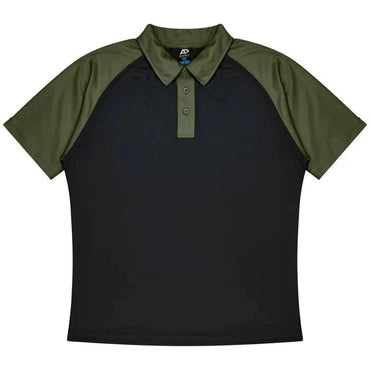 Aussie Pacific Manly Mens Polo 1318  Aussie Pacific BLACK/ARMY GREEN S 