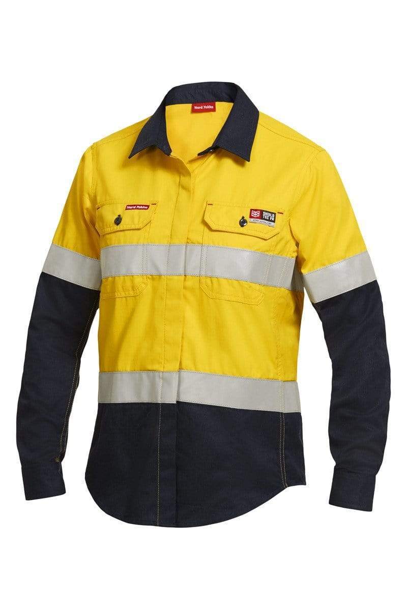 Hard Yakka Work Wear Yellow/Navy / 8 Hard Yakka FR long sleeve taped shirt Y04050