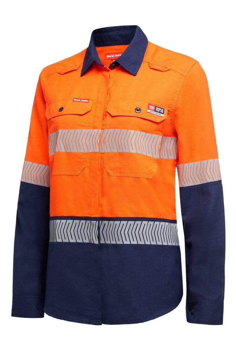 Hard Yakka Work Wear Orange/Navy / XS Hard Yakka len hi vis men's shirt FR LS 2T T WMNS Y08330