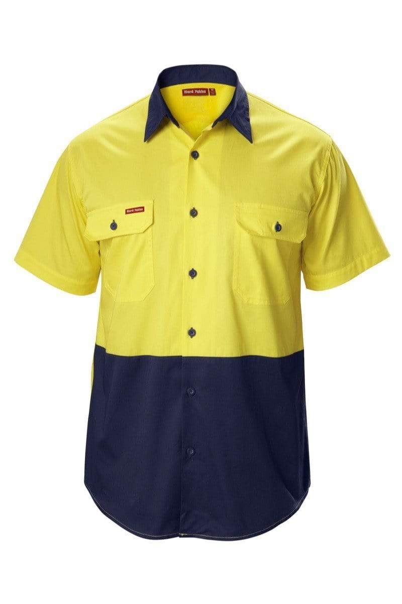 Hard Yakka Koolgear Hi Vis Vented Shirt Y07559 Work Wear Hard Yakka Yellow/Navy S 