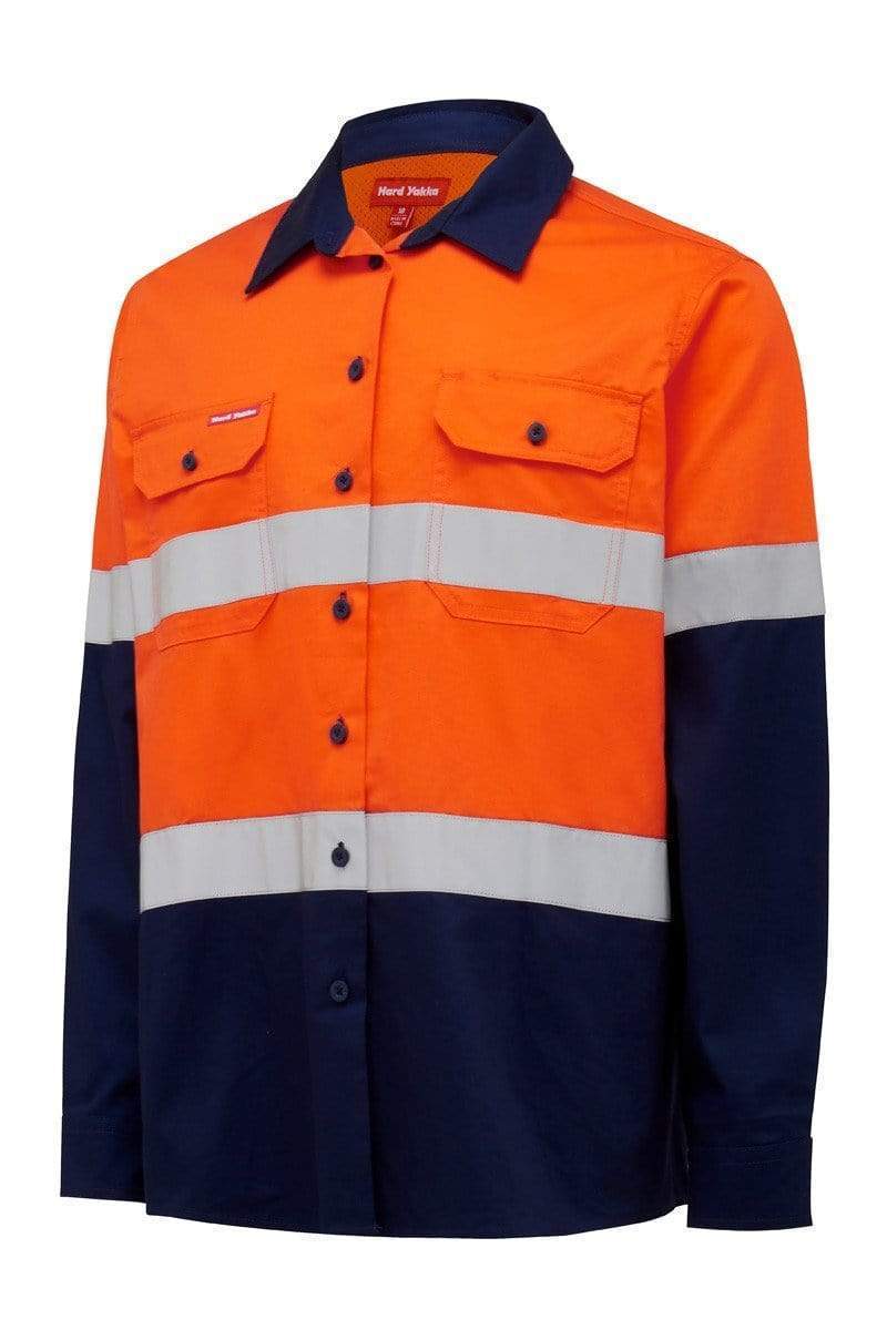 Hard Yakka Women's Taped Hi Vis Shirt Y08805 Work Wear Hard Yakka Orange/Navy (ONA) 6 