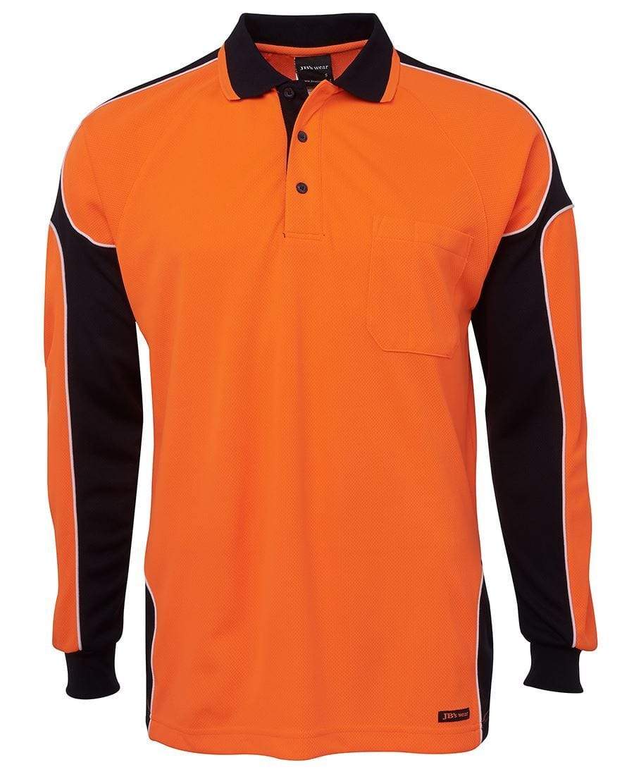 Jb's Wear Work Wear Orange/Navy / XS JB'S Hi-Vis Long Sleeve Arm Panel Polo 6AP4L