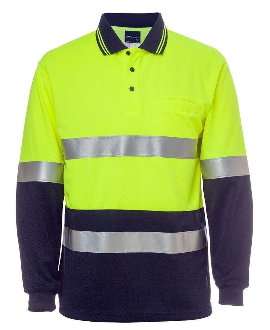 Jb's Wear Work Wear Lime/Navy / XS JB'S Hi-Vis Long Sleeve Cotton Back Polo 6HMCB